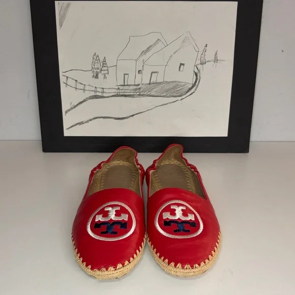 Tory Burch Darien Red Loafer Espadrille nappa leather Womens Size 7M - Picture 3 of 16